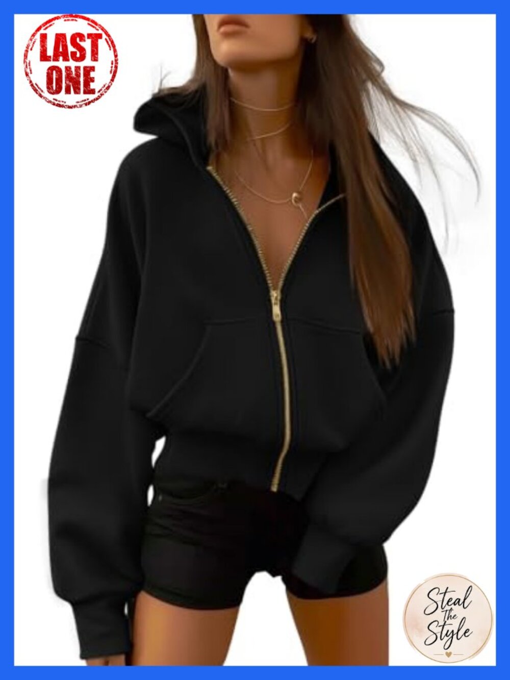 Zip Up Hoodie Womens Fleece Lined Sweatshirt Long Sleeve Gold Zipper
